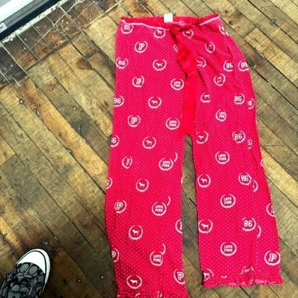 Vs Pink vintage OG red polka dot flannel sleep pants logo ruffle XS
